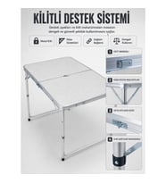 Mey İthalat® 4 Kişilik Katlanabilir Kamp Masası Seti 4 Tabureli 50-65 cm Ayarlanabilir Yükseklik