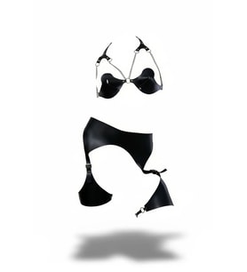 Mulvxbrf Brf02 Siyah Harness Takım Zincir Detaylı Suni Deri Bralet Set - Brf1220 (Mulvix)