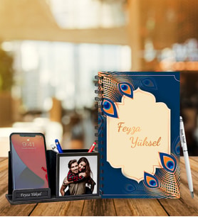 Kişiye Özel Desen Baskılı Ahşap Defter & Roller Kalem & Ahşap Mdf Kalemlik
