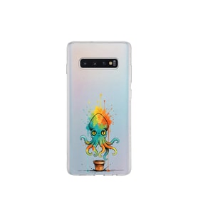 Samsung Galaxy S10 Plus ile uyumlu Splash ahtapot tasarımlı şeffaf silikon kılıf