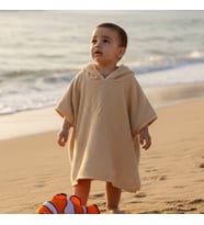 Organik %100 Pamuk Kapüşonlu Plaj Çocuk Bebek Panço Bornoz Banyo Havlu + Kundak Havlu Hediyeli (Camel)