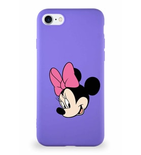 Apple iPhone SE 2020 Soft Premier Kapak Minnie Mouse-B Tasarımlı Silikon Kılıf - Mor (Şeffaf)