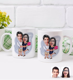 BK Gift Kişiye Özel Sevgililer Karikatürlü İkili Kupa Bardak-108