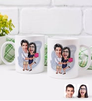 BK Gift Kişiye Özel Sevgililer Karikatürlü İkili Kupa Bardak-108