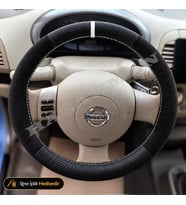 Nissan Note E11 Dikme Direksiyon Kılıfı Alcantara Süet Mat Karbon Beyaz Yüzük ve Dikiş Tekna-Solu Tuşlu 2006-2013