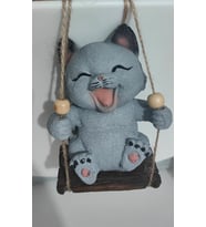 Sallanan Kedi Polyester Duvar Balkon Bahçe Süsü GRİ RENK