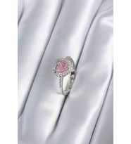 Pirinç Gümüş Renk Pembe Zirkon Taş Kalp Charm Model Kadın Yüzük