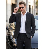 DeepSEA Erkek Slim Fit Dar Kesim Çizgili Gofre Kumaş Siyah Takım Elbise – Tek Düğme İpli Pantolon 2602311