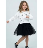 Breeze Kız Çocuk Uzun Kollu Elbise Kalp Desenli Yazı Baskılı 4-8 Yaş, Ekru