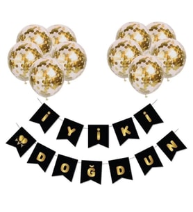 Iyi Ki Doğdun Siyah Üzeri Gold Baskılı Banner Set