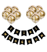 Iyi Ki Doğdun Siyah Üzeri Gold Baskılı Banner Set
