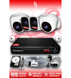 Bayicam 4 Kameralı Zebra 2 İç Kamera Set 320 GB 5 MP Full HD Gece Görüşlü Güvenlik Kamerası Sistemi