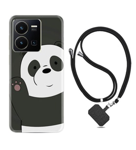Vivo Y35 Kılıf Silikon Boyun Askılı İpli Desenli Silikon Hello Panda 1709