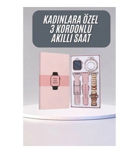 Mey İthalat® Akıllı Saat 3 Kordonlu Ve Aksesuarlı Bayanlar Için Şık Rose renk