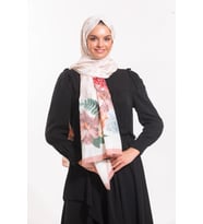 Çiçekli Desen Pavia Seri Şal Eşarp Askısı ile Birlikte 90X200 cm Bej Somon-90X20