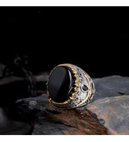 Senin Silver – Şah Duruşu 925  Oval Taşlı Maskülen Yüzük (Siyah)