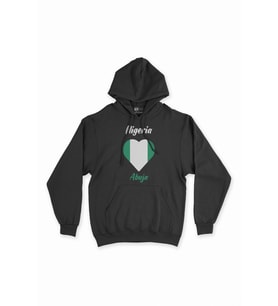 Abuja Nijerya Bayraklı Kalpli Siyah Sweatshirt Hoodie