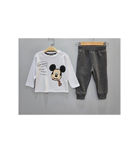 Mickey pijama takimi unisex takim (Beyaz - Açık Gri)