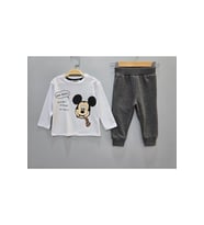 Mickey pijama takimi unisex takim (Beyaz - Açık Gri)