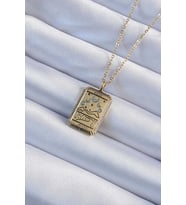 316L Çelik Zincir Eskitme Altın Renk Ay Figürlü Tarot Kolye 5886 - SSSSSS8455-3349