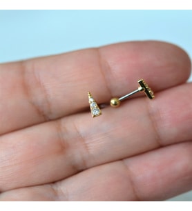Gold Cerrahi Çelik Taşlı Mini Üçgen Piercing Helix Lob Kıkırdak Tragus