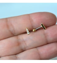 Gold Cerrahi Çelik Taşlı Mini Üçgen Piercing Helix Lob Kıkırdak Tragus (Çok Renkli)