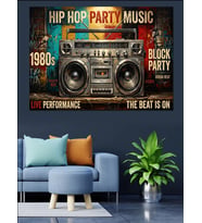 Hip-Hop 1980'Ler Retro Radyo Afişi Dekoratif Kanvas - Mdf Ahşap Tablo