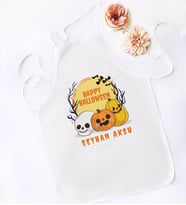 BK Gift Kişiye Özel Happy Halloween Tasarımlı Beyaz Mutfak Önlüğü-4