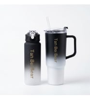 2’li Matara ve Pipetli Mug Bardak Seti – 900 ml Spor Suluk + 1500 ml Pipetli Termal Mug Bardak, Günlük Kullanım İçin İçecek Seti (Siyah)