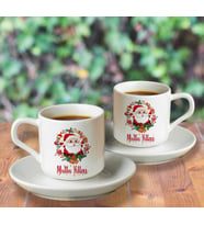 Mutlu Yıllar & Merry Christmas & Yılbaşı & Noel Baba Tasarımlı Türk Kahvesi Fincanı Seti İkili