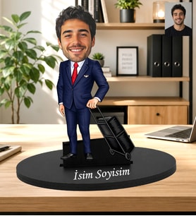 Kişiye Özel İş Adamı Karikatür Biblo – Seyahat Temalı Valizli Figür – Fotoğraflı Prestij Hediye