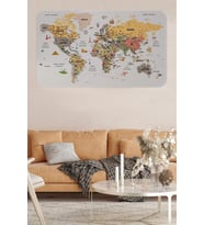Türkçe Eğitici Ülke Ve Başkent Detaylı Atlası Dünya Haritası Duvar Sticker -60x105-3854