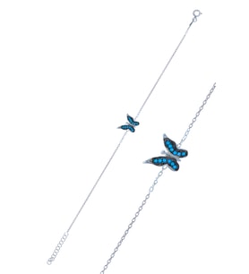 Kelebek Model Firuze Taşlı Gümüş Kadın Bileklik 201024990