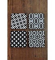 Taş Bardak Altlığı 4'lü Set - Tile Desen 10x10cm
