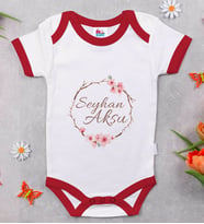 BK Kids Kişiye Özel Çiçek Tasarımlı Kırmızı Bebek Body Zıbın-5