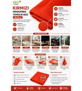 Eko Home Kırmızı Mikrofiber Temizlik Bezi 40x40 cm