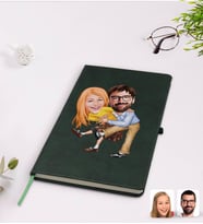 BK Gift Kişiye Özel Sevgililer Karikatürlü Yeşil Termo Deri Defter Model 102
