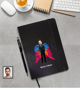 Kişiye Özel Babalar Günü Baba Karikatürlü Siyah Defter Kalem Hediye Seti Model-2