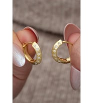 925 Ayar Gümüş Gold Kaplama Zirkon Taşlı Halka Küpe