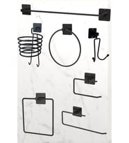 7'li Süper Set Siyah Fön Makinesi Askısı Havluluk Wc/Tuvalet Kağıtlık Rulo Havluluk Mutfak Banyo Set