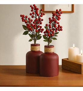 2'li – 11 cm El Yapımı Taş Tozu Vazo, Pampas ve Kuru Çiçek için Boho & Rustik Ev Dekoru