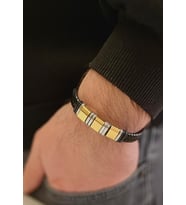 Siyah&Altın Renk Deri ve Kararmaz Çelik Mixli Erkek Bileklik 21 cm