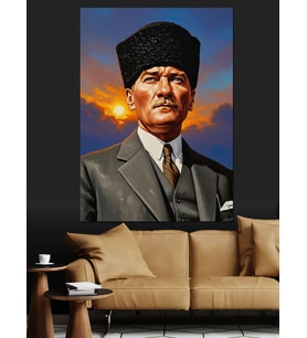 Kalpaklı Mustafa Kemal Atatürk Dekoratif Kanvas - Mdf Ahşap Tablo