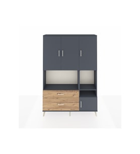 Arges Dolap 7 Raflı 2 Çekmeceli 4 Kapaklı 132x30x195 Antrasit-Antrasit/Çam