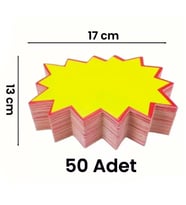 Sarı Yıldız Fiyat Etiketi 13×17 cm 50 Adet Mağaza,Bakkal ve Süpermarket Boş Yıldız Etiketi (Karışık)