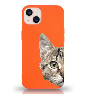 Apple iPhone 13 Mini Uyumlu Lansman Kılıf Catface Tasarımlı İçi Kadife Kapak-Turuncu (Şeffaf)