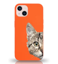 Apple iPhone 13 Mini Uyumlu Lansman Kılıf Catface Tasarımlı İçi Kadife Kapak-Turuncu (Şeffaf)