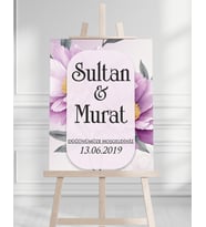 Söz Nişan Düğün İçin 50x70 Karşılama Panosu - Mor Gül Tasarımlı
