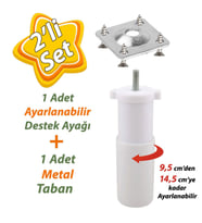 Destek Ayağı 9,5-14,5 cm Beyaz ve Metal Düz Ayak Tabanı M8 Civatalı İnce Diş Mobilya Kanepe Baza Koltuk Seti