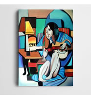 Gitar Çalan Kadın Dekoratif Kanvas Tablo